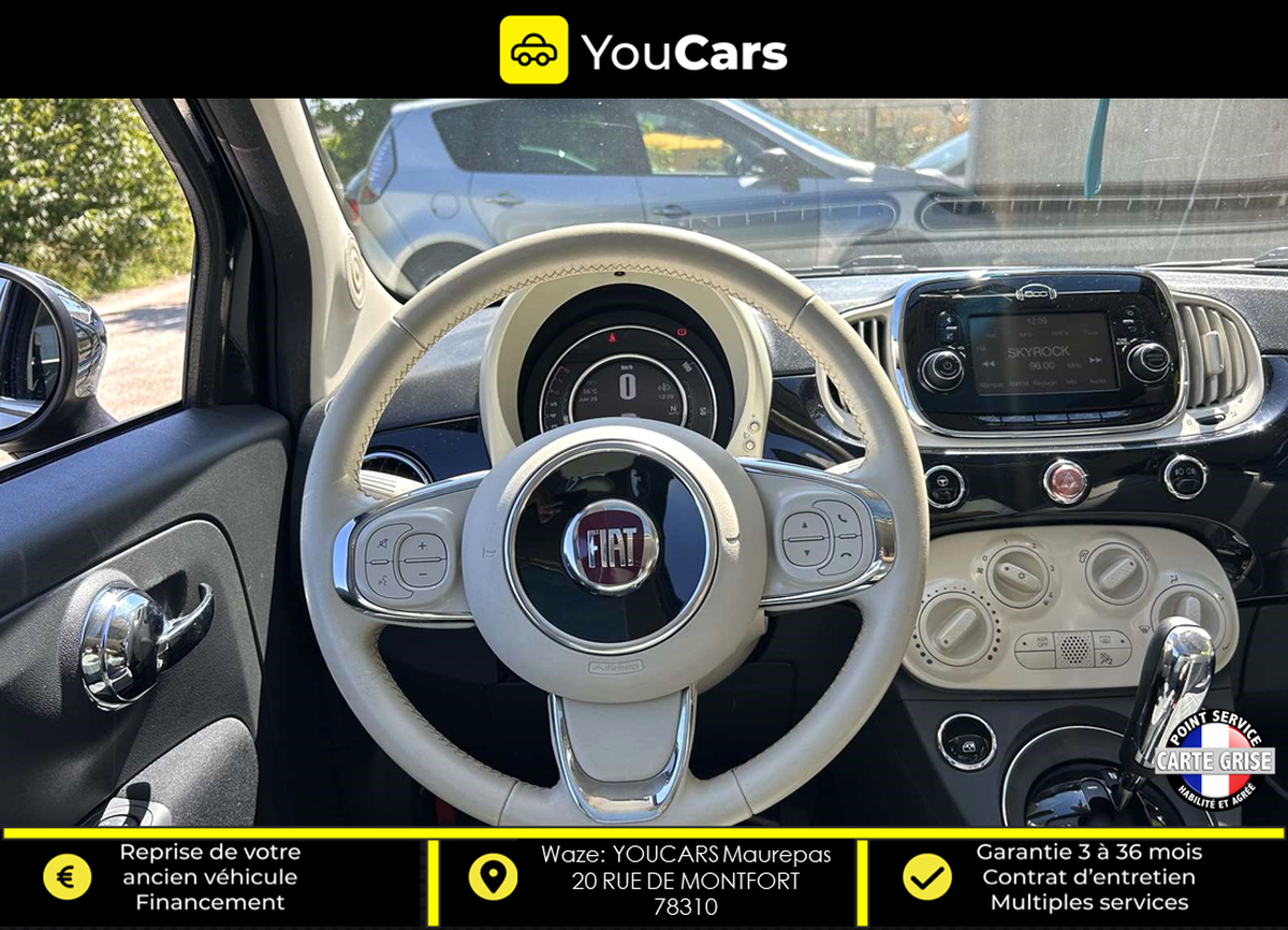 Fiat 500 III Phase 3 LOUNGE 1.2  69 cv BOITE AUTO TOIT PANORAMIQUE SEMI CUIR RADAR DE RECUL