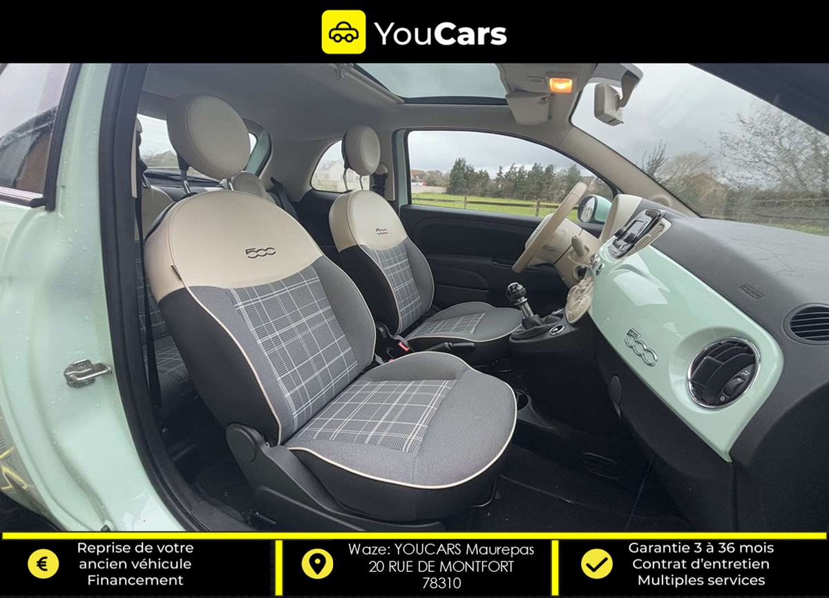 Fiat FIAT 500 1.2 70 SPORT III Phase 3 1.2 69 cv IDEAL JEUNE PERMIS APPLE CARPLAY FAIBLE KILOMETRAGE