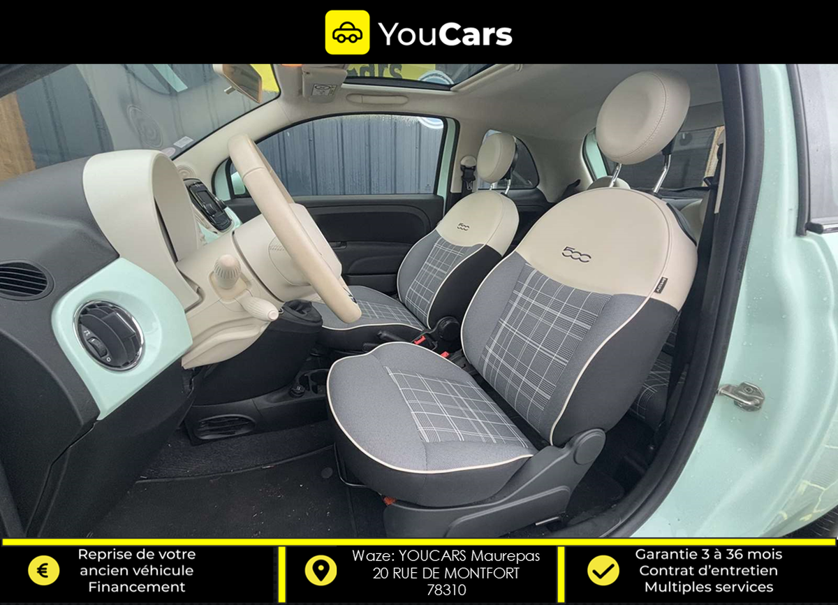 Fiat FIAT 500 1.2 70 SPORT III Phase 3 1.2 69 cv IDEAL JEUNE PERMIS APPLE CARPLAY FAIBLE KILOMETRAGE