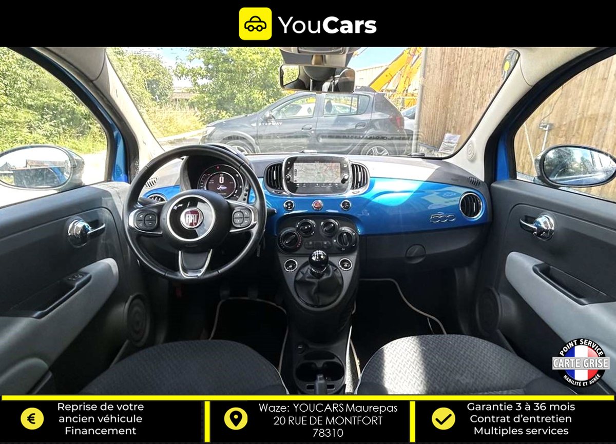 Fiat 500 PHASE 3 1.2 69 CV MIRROR / ENTRETIEN COMPLET A JOUR / CARPLAY / RADAR DE RECUL / CLIM