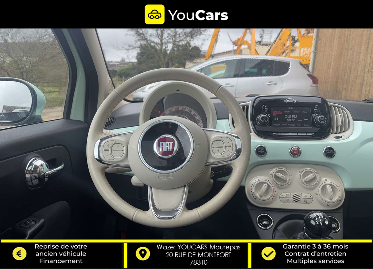 Fiat FIAT 500 1.2 70 SPORT III Phase 3 1.2 69 cv IDEAL JEUNE PERMIS APPLE CARPLAY FAIBLE KILOMETRAGE