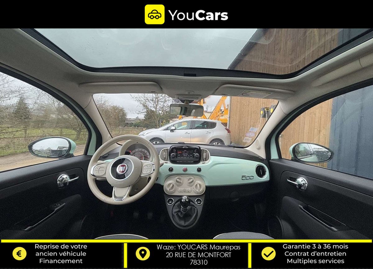 Fiat FIAT 500 1.2 70 SPORT III Phase 3 1.2 69 cv IDEAL JEUNE PERMIS APPLE CARPLAY FAIBLE KILOMETRAGE