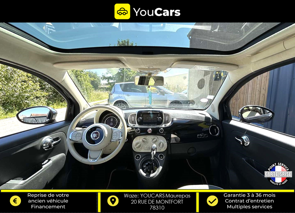 Fiat 500 III Phase 3 LOUNGE 1.2  69 cv BOITE AUTO TOIT PANORAMIQUE SEMI CUIR RADAR DE RECUL